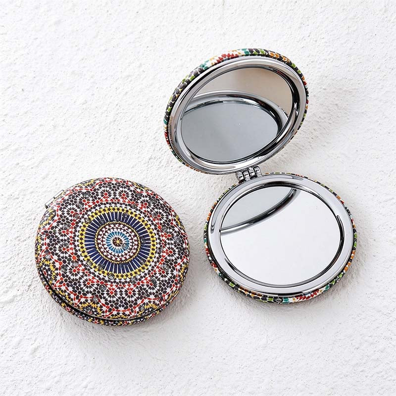 CouldNook Patterned Compact Mirror - Round Glitter Cover and Dual Mirrors