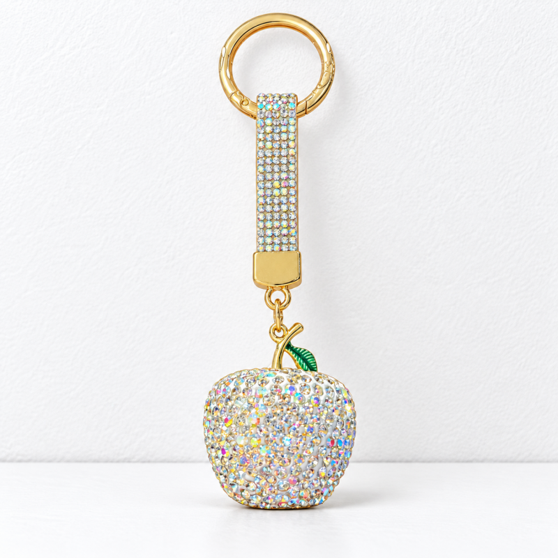 CouldNook Apple Keychain - Dimensional Rhinestone Fruit and Small Leaf Detail