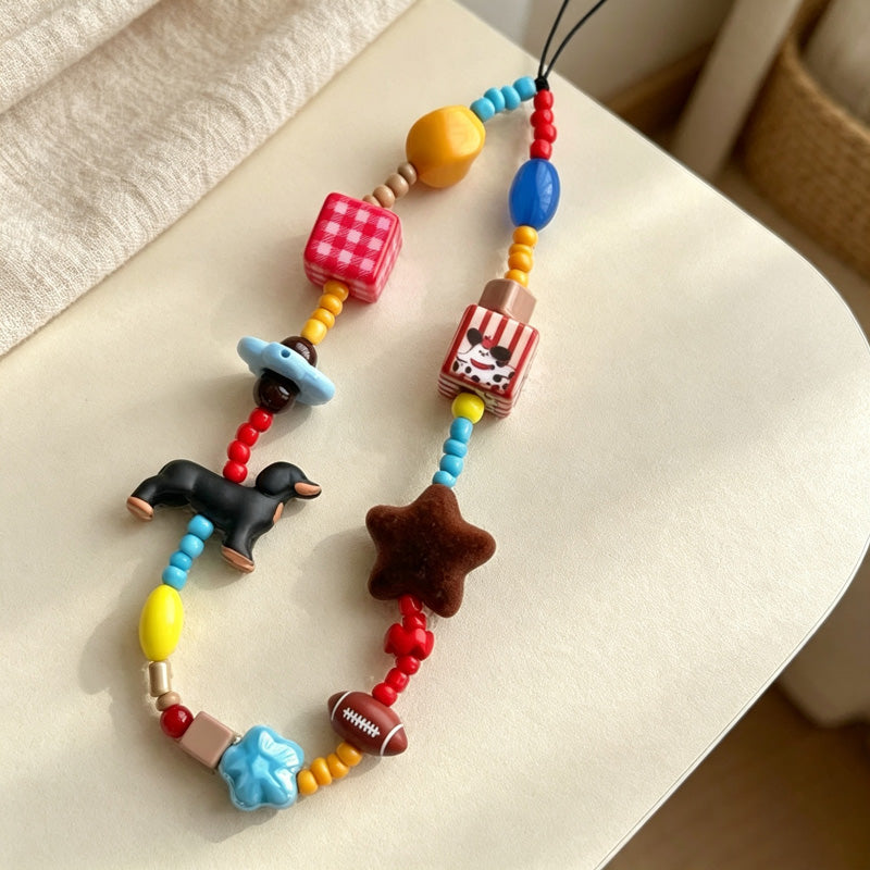 CloudNook Beaded Phone Wrist Strap-Colorful Dachshund Star Charms