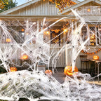 CloudNook 300g White Spider Web – Halloween Decoration with 100 Spiders
