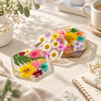 CouldNook Pressed Flower Coaster - Hexagonal Shape and Botanical Details