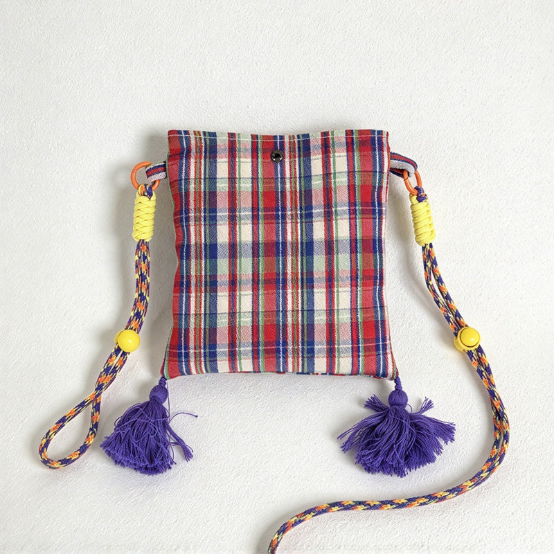 CouldNook Tassel Phone Crossbody Bag - Patterned Fabric And Colorful Cord