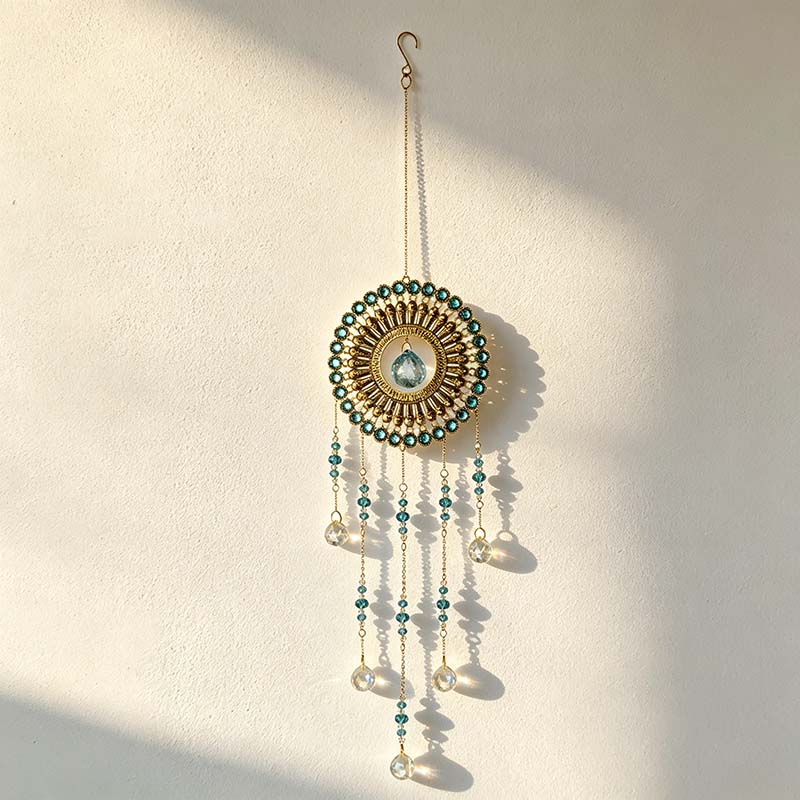 CouldNook Sunburst Suncatcher - Beaded Circular Frame And Cascading Drops