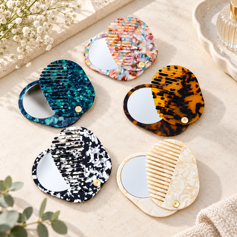 CouldNook Rotating Comb And Mirror - Oval Acetate Body And Pivot