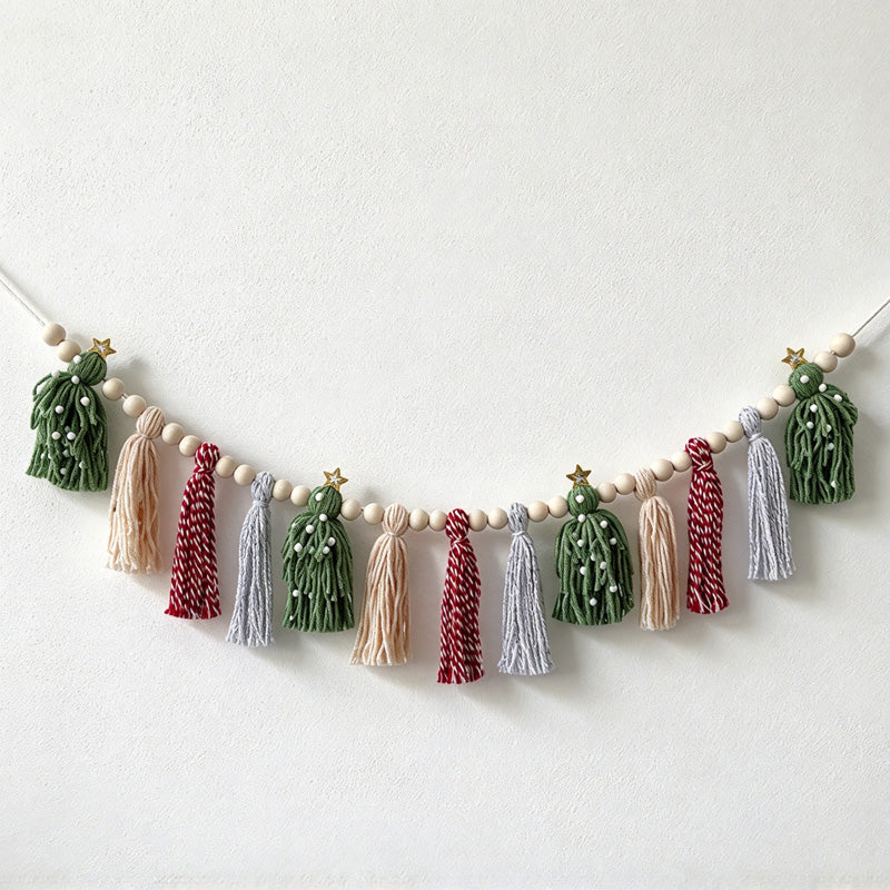 CouldNook Christmas Tassel Garland - Beaded Cord and Tree-Shaped Accents