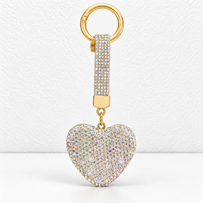 CouldNook Heart Keychain - Rhinestone-covered Shape and Matching Short Strap