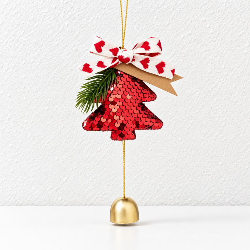 CouldNook Christmas Tree Bell Hanging - Ribbon Bow And Suspended Bell Detail