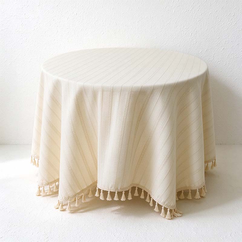 CouldNook Tassel Tablecloth - Floral Prints and Subtle Striped Pattern Options