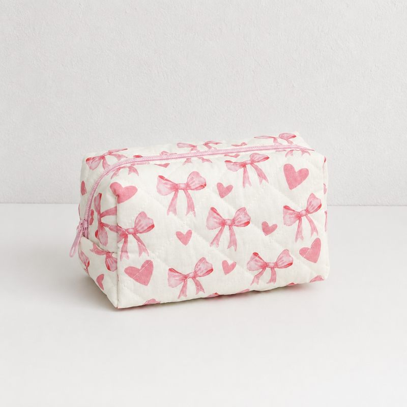 CouldNook Quilted Cosmetic Bag - Bow Print and Top Handles