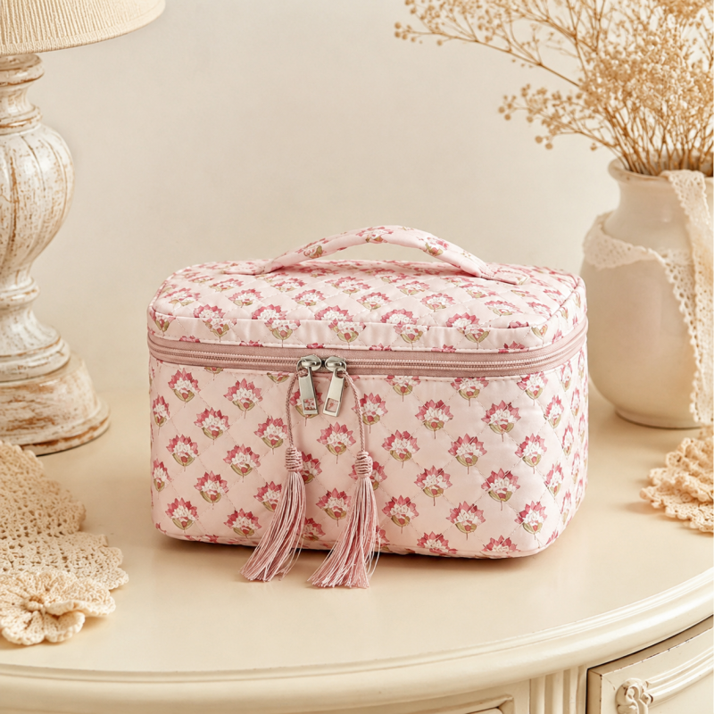 CouldNook Floral Vanity Case - Quilted Box Shape and Handle