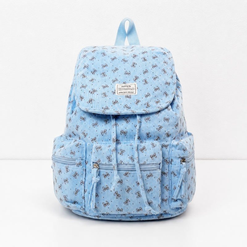 CouldNook Corduroy Drawstring Backpack - Front and Side Pockets