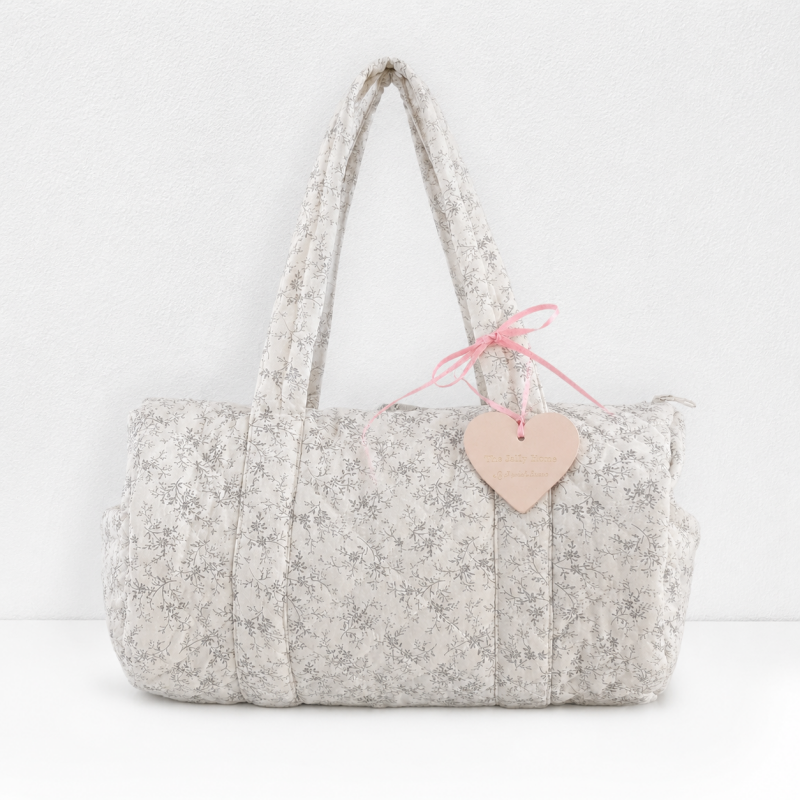 CouldNook Quilted Floral Duffel Bag - Cylindrical Shape and Long Handles