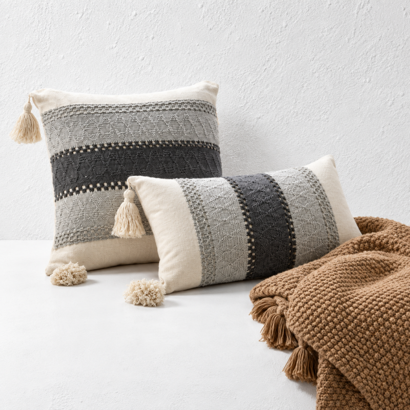 CouldNook Tasseled Cushion Cover - Woven Patterns And Four Corner Tassels