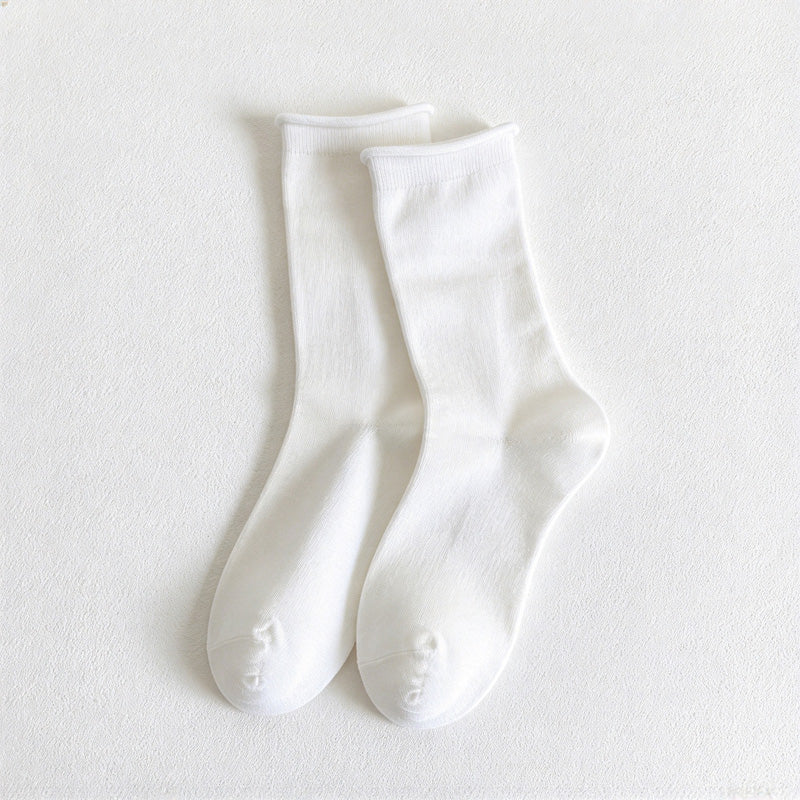 CouldNook Rolled Cuff Slouch Socks - Plain Knit And Neutral Color Range