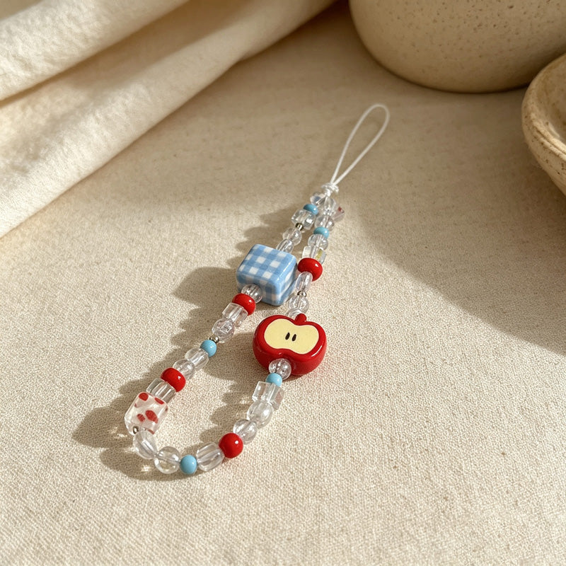 CouldNook Gingham Apple Beaded Phone Charm - Loop Cord Attachment