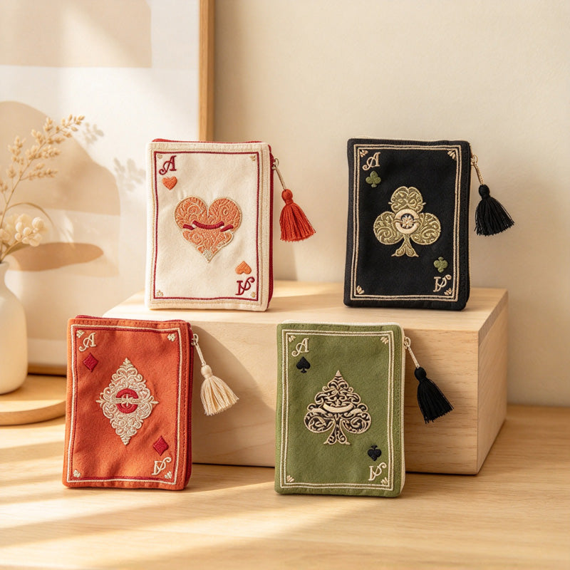 CouldNook Playing Card Makeup Pouch - Embroidered Suits And Tassel Pull