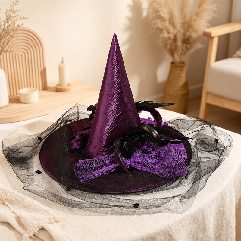 CloudNook Feather Veil Witch Hat‑Halloween Party Costume Hat