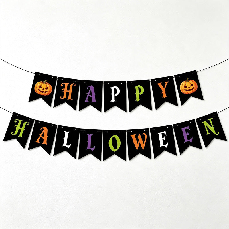 CouldNook Halloween Banner Garland‑Pumpkin Skull Party Decor Bunting
