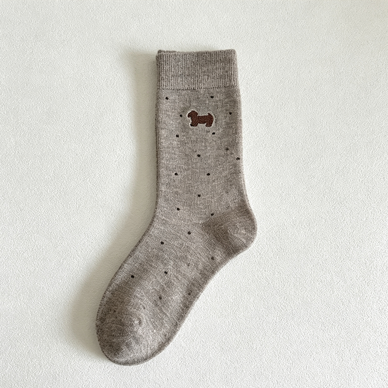 CouldNook Dachshund Crew Socks - Warm Embroidered Dotted Pattern