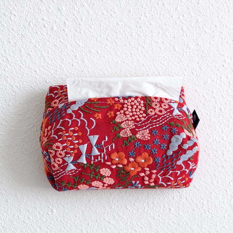 CouldNook Embroidered Tissue Box Cover - Patterned Panels And Zip Access