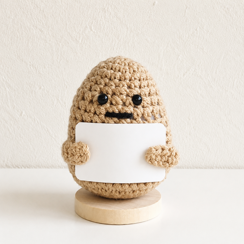 CouldNook Yarn Potato Doll Ornament - Wooden Display Base