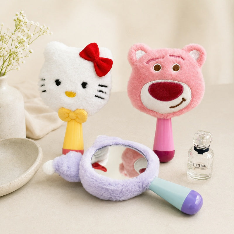 CouldNook Plush Cartoon Handheld Vanity Mirror - Animal Frame