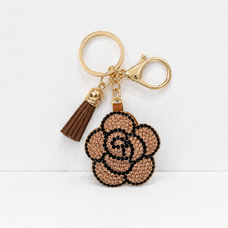 CouldNook Rhinestone Camellia Keychain - Tassel Flower Charm