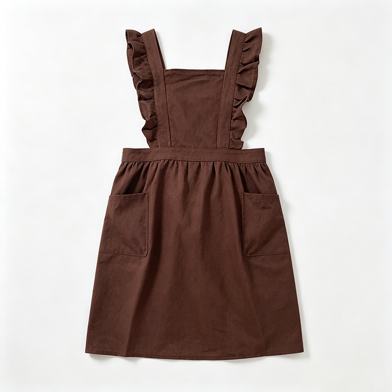 CouldNook Solid Ruffle Apron - Deep Tone Kitchen Pinafore