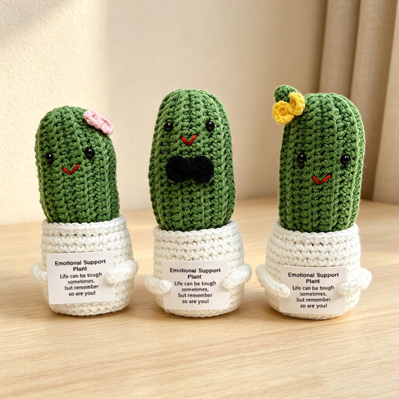 CouldNook Yarn Cactus Doll Planter - Bow Character Designs