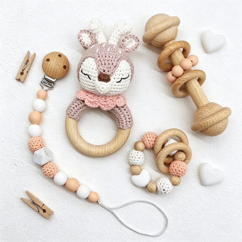 CouldNook Baby Teething Rattle Set - Rabbit Ring Pieces