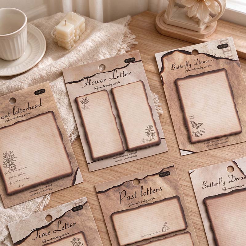 CouldNook Aged Letter Sticky Notes - Darkened Borders And Botanical Details