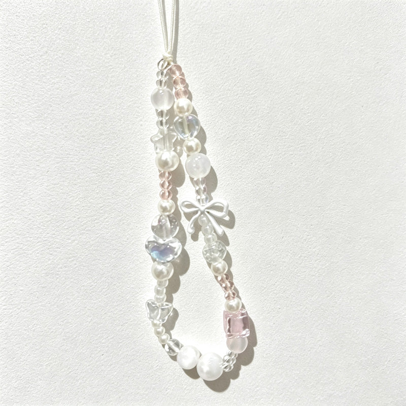 CloudNook Beaded Phone Wrist Strap-Pearl Heart Butterfly Design