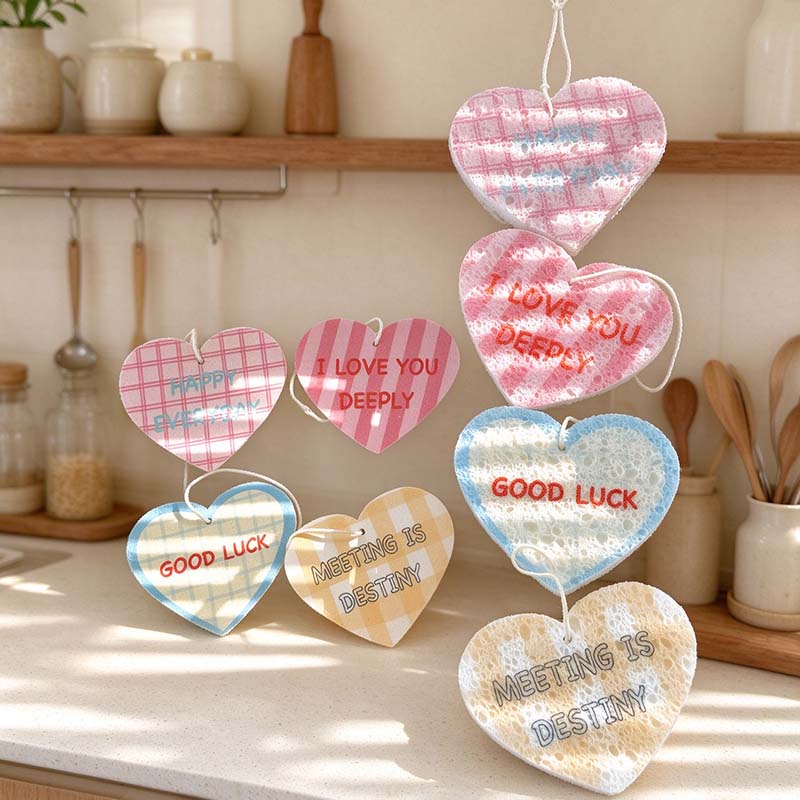 CouldNook Heart Dishwashing Sponge - Printed Messages And Included Hanging Cord