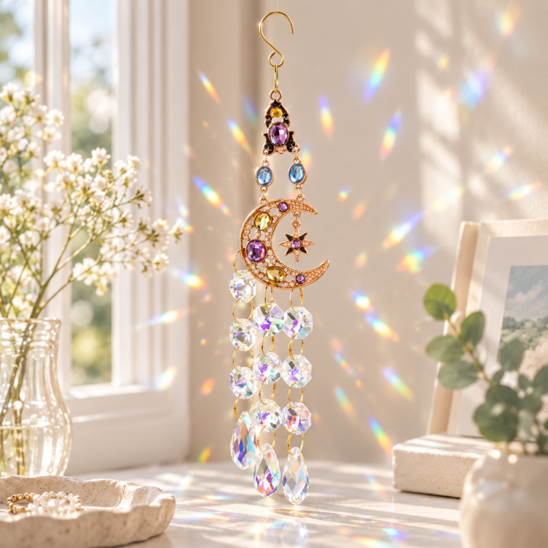 CouldNook Star And Moon Suncatcher - Colorful Accents and Delicate Hanging Strands