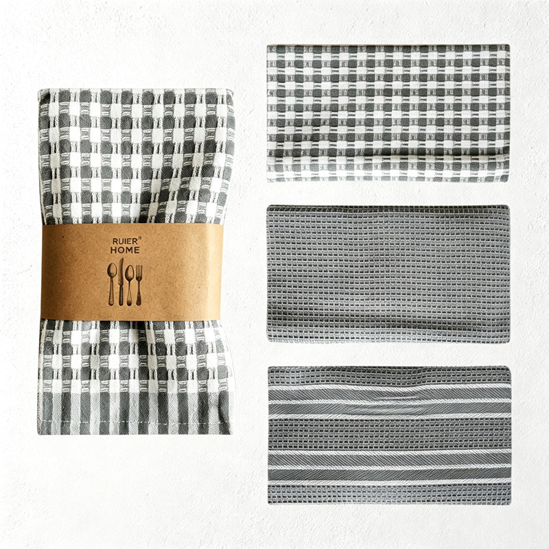 CouldNook Cotton Kitchen Towel Set - Checks Stripes and Solid