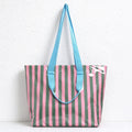Glossy Striped Shoulder Tote