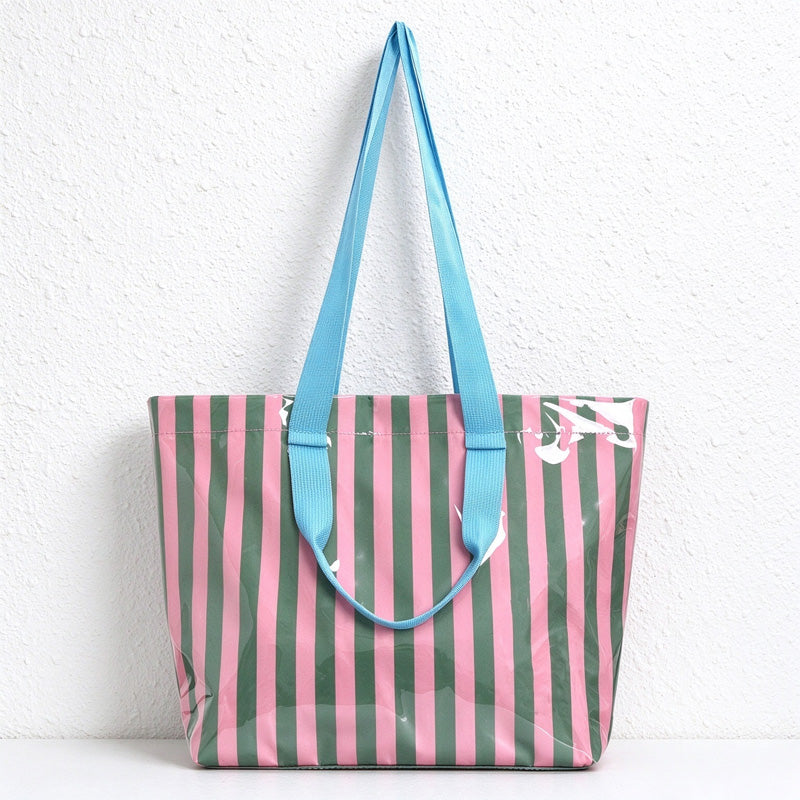 Glossy Striped Shoulder Tote