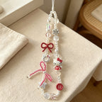 CloudNook Beaded Phone Wrist Strap-Cartoon Cat Bow Design
