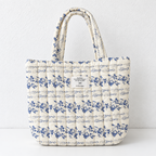 CouldNook Floral Cotton Handbag - Quilted Stitching And Short Fabric Handles