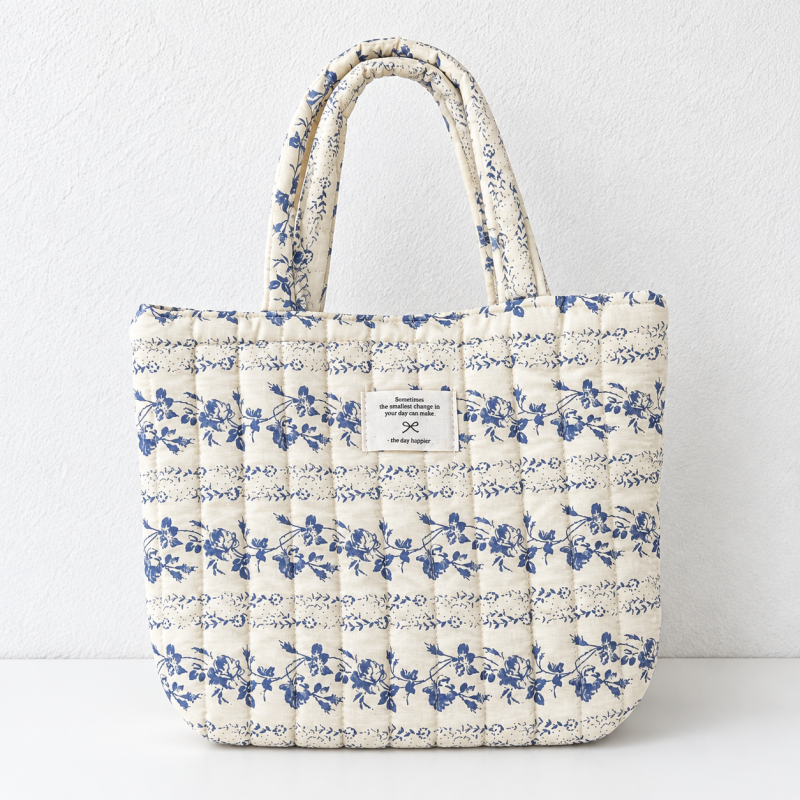 CouldNook Floral Cotton Handbag - Quilted Stitching And Short Fabric Handles