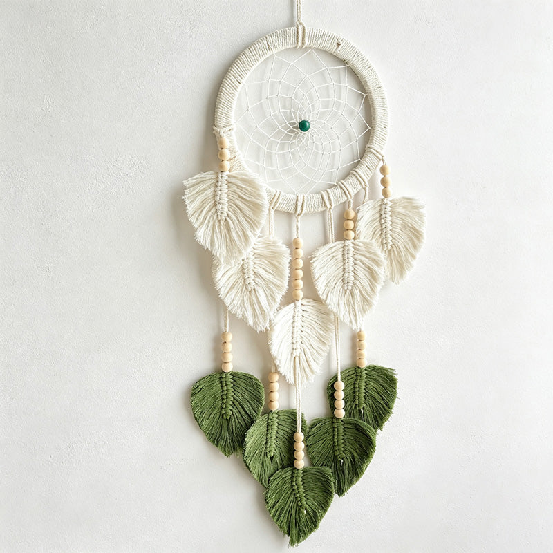 CouldNook Leaf Dreamcatcher - Botanical Green Woven Wall Hanging