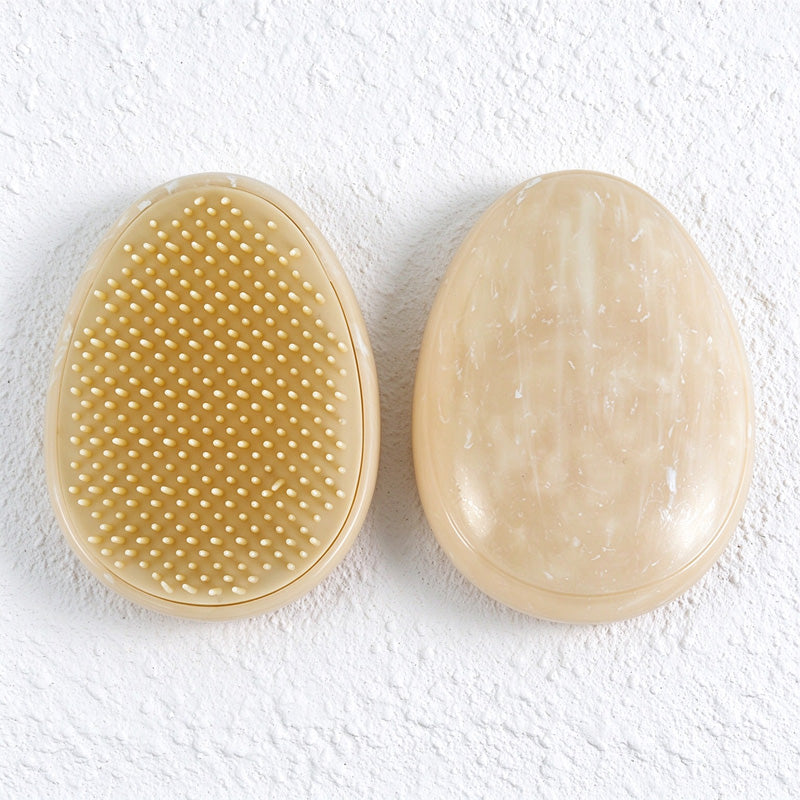 Marbled Egg-Shaped Palm Hairbrush with Rounded Pins