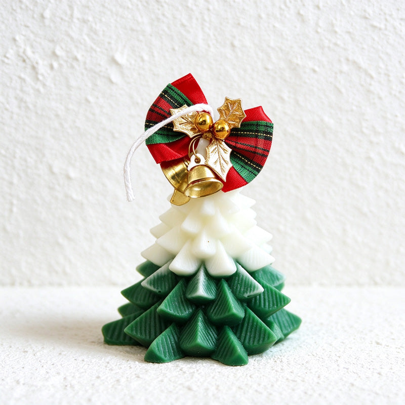 Christmas Fir Scented Tree Candles with Snowy Details
