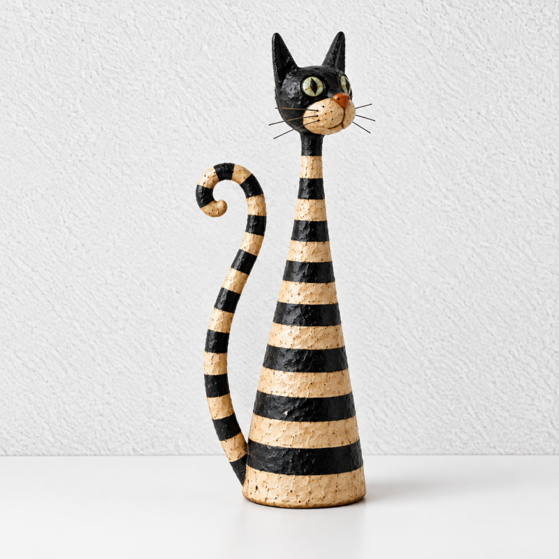 Cat or Lady Figurine - Stripes and Polka Dot Details
