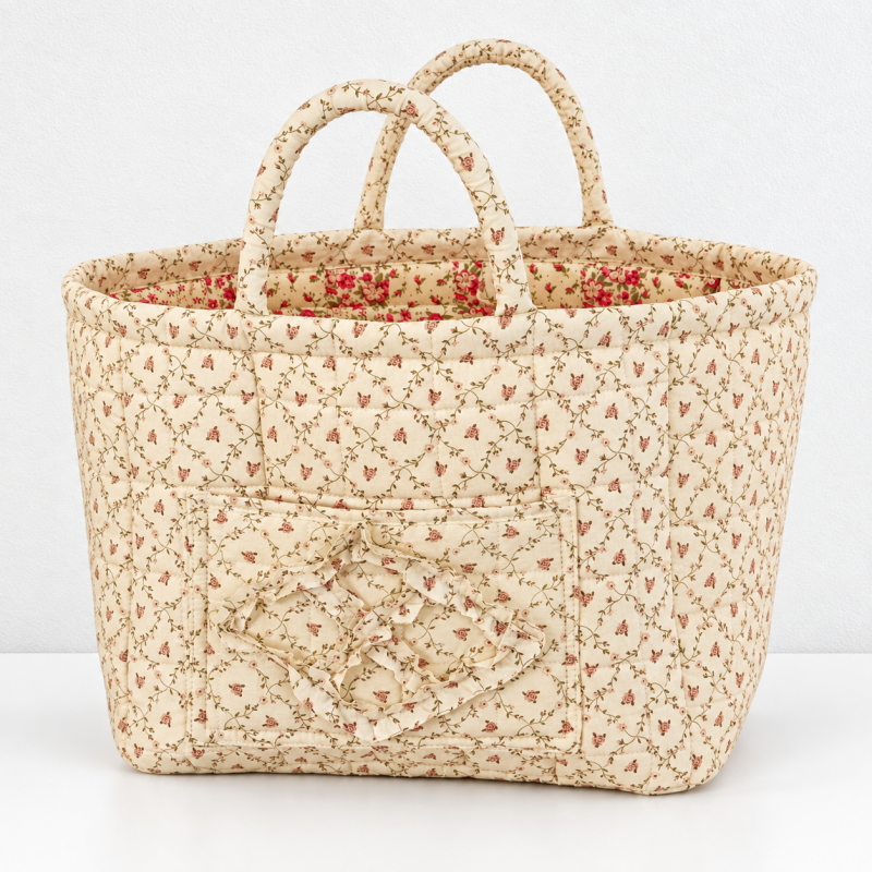 CouldNook Quilted Fabric Storage Basket - Twin Handles And Front Pocket