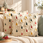 CouldNook Christmas Tree Cushion Cover - Raised Motifs Across A Textured Front