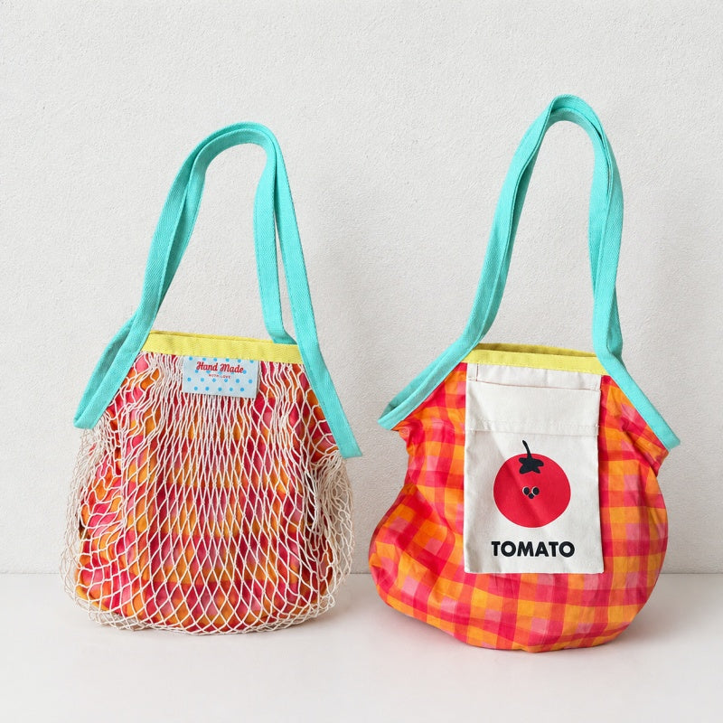 CouldNook Color‑Block Mesh Tote Bag‑Sweet Fresh Style Grid Net Handbag