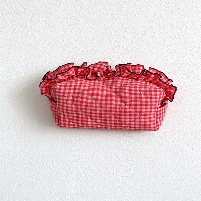 CouldNook Ruffled Cosmetic Pouch - Patterned Fabric And Top Zip Opening
