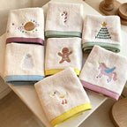 CouldNook Embroidered Cotton Towel - Illustrated Motifs And Contrast Edges