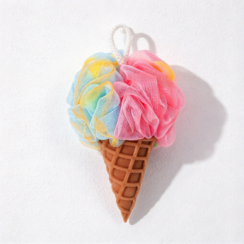 CouldNook Ice-Cream Bath Pouf - Pastel Mesh Scoop and Textured Cone